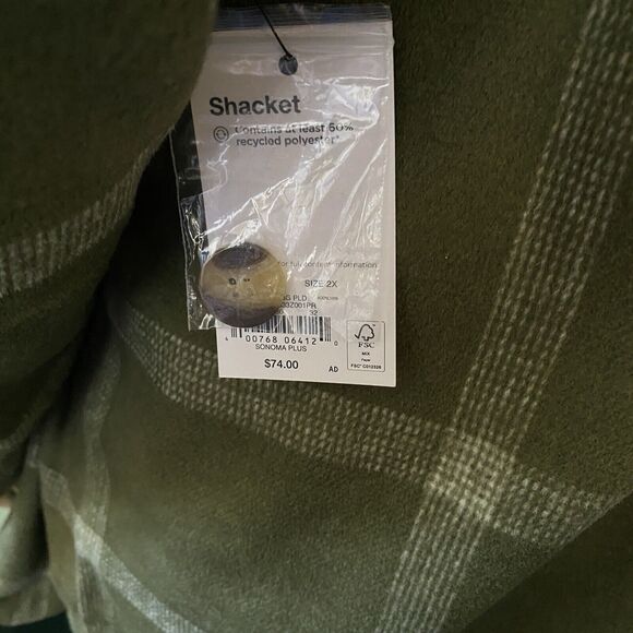 Sonoma Heavyweight Brushed Flannel Shacket Olive Green Plaid Size 2XL women’s - Picture 11 of 14